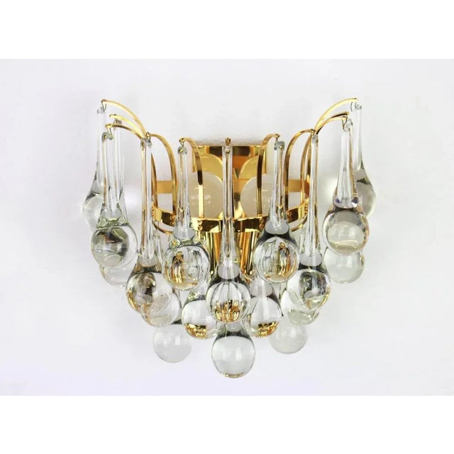 1970s Large Golden Gilded Brass and Crystal Sconces from Palwa, Germany, 1970s, Set of 2 For Sale - Image 5 of 6