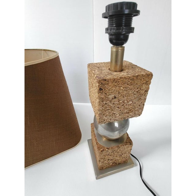 Wood Vintage Cork Cube and Steel Ball Table Lamp, 1970s For Sale - Image 7 of 9