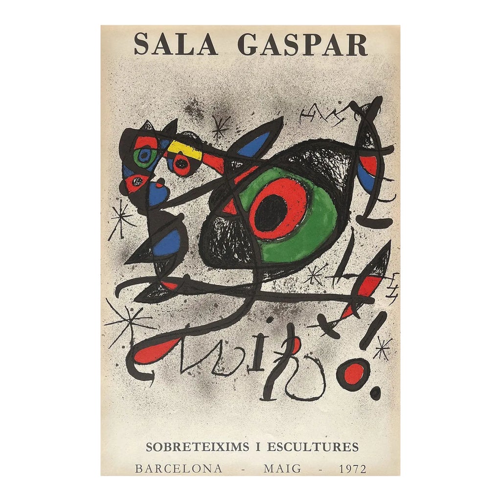 Affiche Lithographique Originale Joan Miró 1973 - Sala Gaspar Barcelone - Format 30x22 Pouces - Neuf