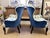 Custom Pair of Wingback Chairs Upholstered in Toile De Nantes & Colefax & Fowler Velvet in Blue & White For Sale - Image 10 of 11