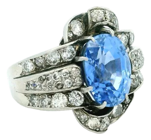 1980s Paul Matthews Victorian Revival Platinum Ring With Gia Certified 6.67ct Ceylon Sapphire & Diamonds, Size 6.5