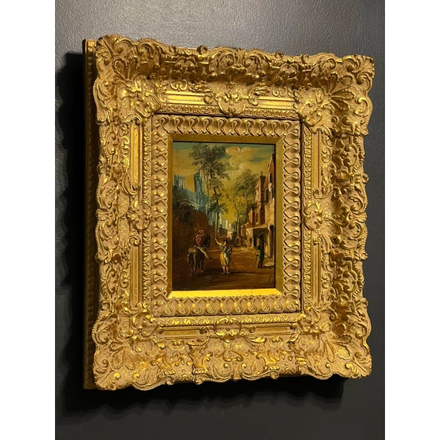 Gold Vintage J. Van Hoot 19th C. European Village Scene Oil Painting in Carved Gilt Frame For Sale - Image 8 of 11