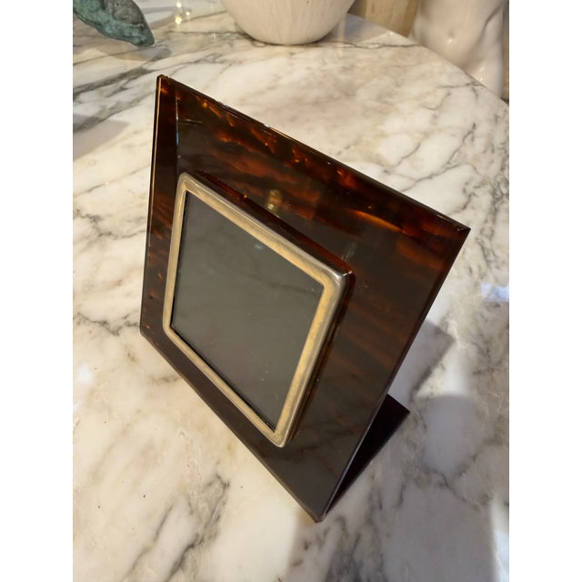1970s Vintage Tortoiseshell Lucite Photo Frame For Sale - Image 5 of 6