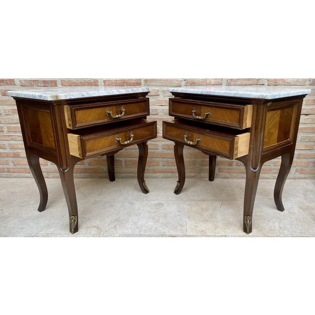 Mid-Century Walnut Nightstands with Drawers and Marble Tops, 1950s, Set of 2 For Sale - Image 9 of 13