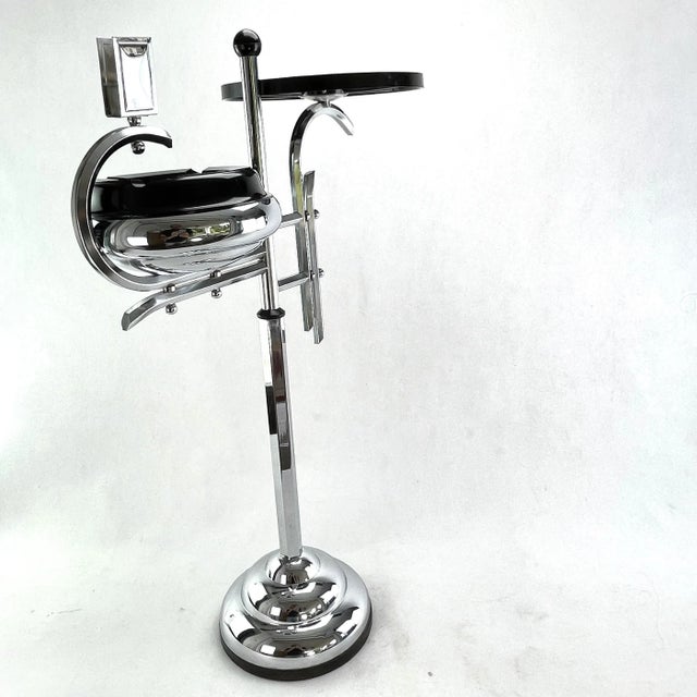 Art Deco Ashtray Stand in Chrome and Bakelite attributed to Demeyere, Belgium, 1930s For Sale - Image 4 of 8