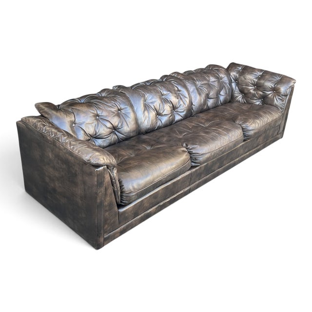 Wood Vintage 1970s Leather Chesterfield Sofa Button Tufted Brown Leather Sofa For Sale - Image 7 of 16