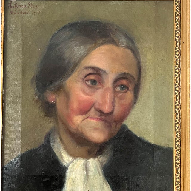 1914 French Woman Portrait Oil Painting For Sale - Image 4 of 7