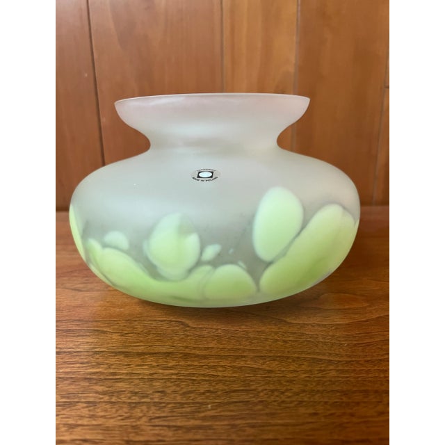 Contemporary Mid-Century Pair of Hand Blown Vases - Tarnowiec Poland Semi Opaque Turquoise & Lime For Sale - Image 3 of 18