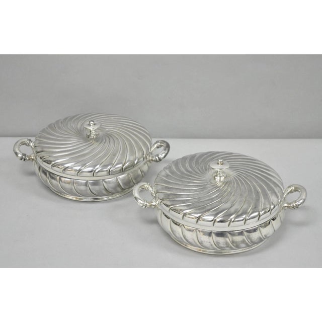 Antique Meriden B Co. Spiral Swirl Silver Plated Covered Serving Dish Tureen - a Pair. Circa Late 19th Century....