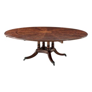 1990s Attributed to Theodore Alexander Large Round Mahogany Dining Extension Table For Sale