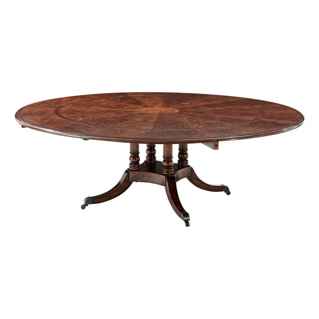 1990s Attributed to Theodore Alexander Large Round Mahogany Dining Extension Table For Sale