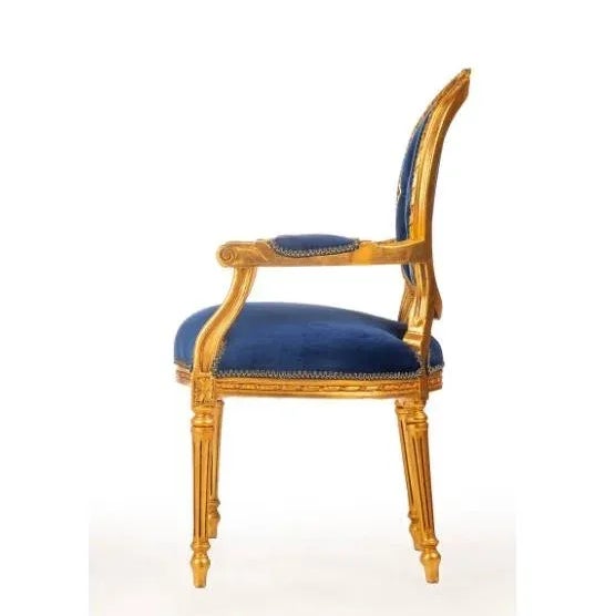 French French Tufted Chair Blue Velvet Chair Gold Leaf Chair For Sale - Image 3 of 7