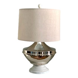 Chapman Silver Plate Lamp with Linen Shade For Sale