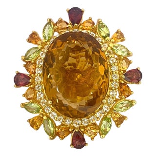 Bochic "Orient" Vintage Citrine, Peridot & Rhodolite Ring Set In 18K Gold & Silver For Sale