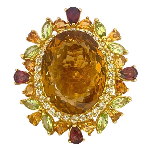 Bochic "Orient" Vintage Citrine, Peridot & Rhodolite Ring Set In 18K Gold & Silver For Sale