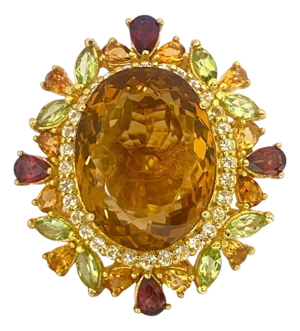 Bochic "Orient" Vintage Citrine, Peridot & Rhodolite Ring Set In 18K Gold & Silver