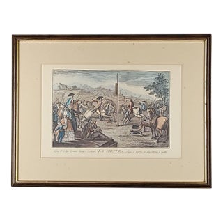 19th Century Hand Colored Italian Engraving, "La Giostra" For Sale