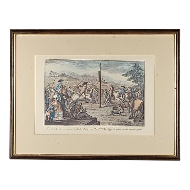 19th Century Hand Colored Italian Engraving, "La Giostra" For Sale