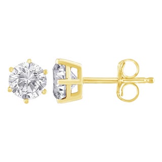 18K Yellow Gold 1-1/2 Cttw Round Brilliant-Cut Near Colorless Diamond Classic 6-Prong Stud Earrings (H-I Color, I1-I2 Clarity) For Sale