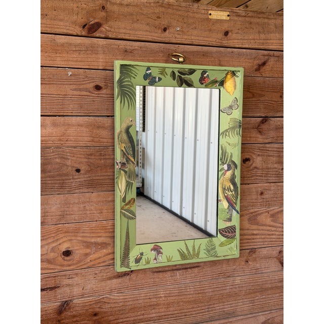 Vintage Green Botanical Decoupage Wall Mirror With Tropical Birds and Butterflies For Sale - Image 12 of 12