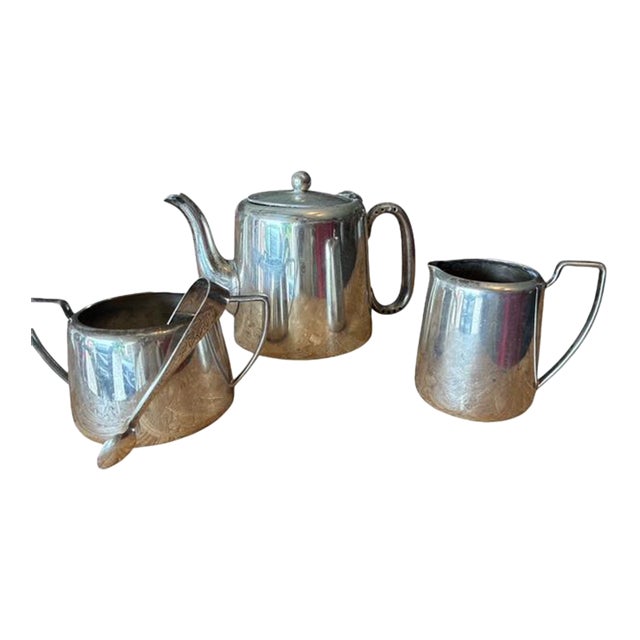 Twentieth Century Maritime Silver Coffee Pot With Matching Creamer and Sugar With Tongs For Sale