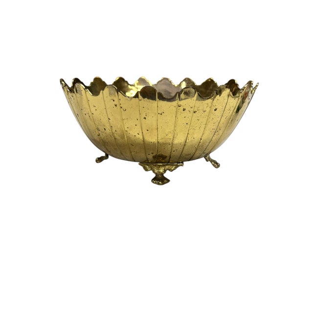 French Country Vintage Scalloped Edge Claw Foot Cachepot For Sale - Image 3 of 4