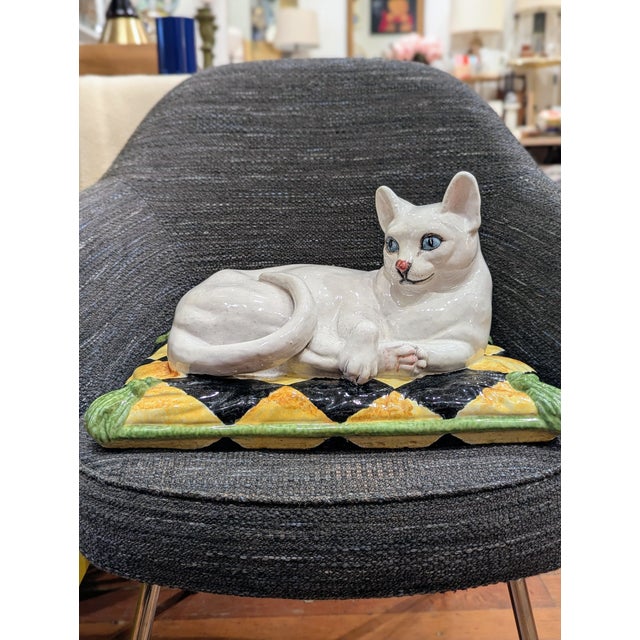 Ceramic Cat on Harlequin Pillow | 1970s Italian For Sale - Image 9 of 9