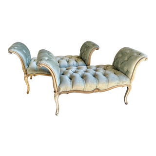 Pair of French Louis XV Style Velvet Benches For Sale