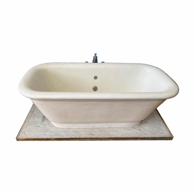 Metal Rare J.L.Mott Antique Freestanding Earthenware Tub With Marble Base For Sale - Image 7 of 7