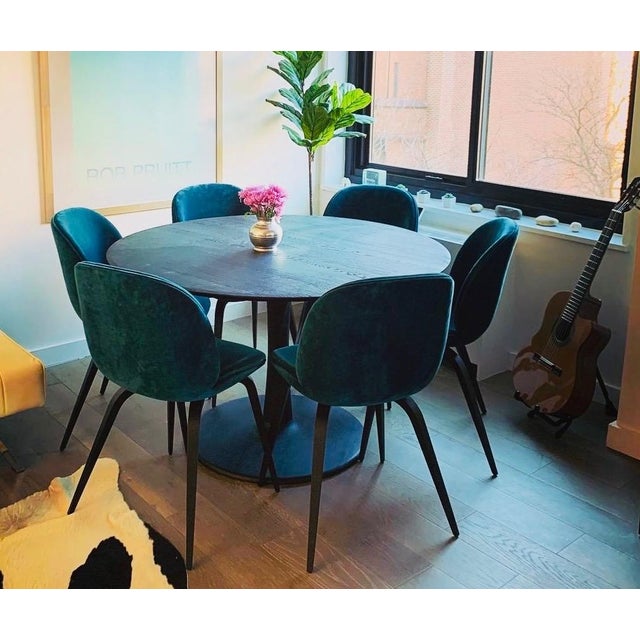 Cerulean Attributed Gubi Velvet Beetle Chairs With Black Oak Legs- Set of 6 For Sale - Image 8 of 8