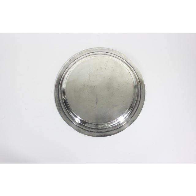 Antique Round 11” Silver Plated Gallery Tray Wide Lip, Embossed Detail Plate Serving Dish, Drinks Simpson Hall Miller & Co Made in Usa For Sale - Image 9 of 11