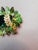 1960s Vintage DeLizza & Elster Green Rhinestone Gold Leaf Finding Brooch • Book Piece For Sale - Image 5 of 6