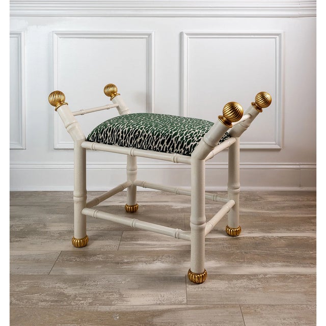Port 68 Boca White Earl Emerald Animal Print Bamboo Bench For Sale - Image 4 of 9