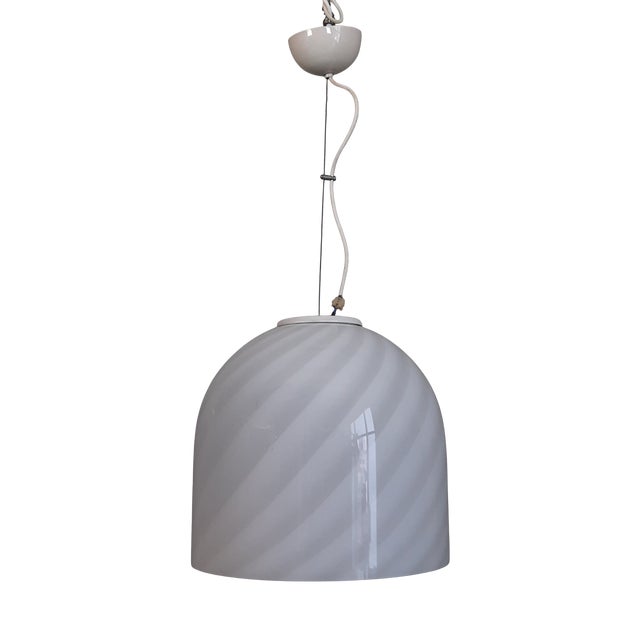 Modern White Spiral Murano Glass Dome Pendant, 1960s For Sale