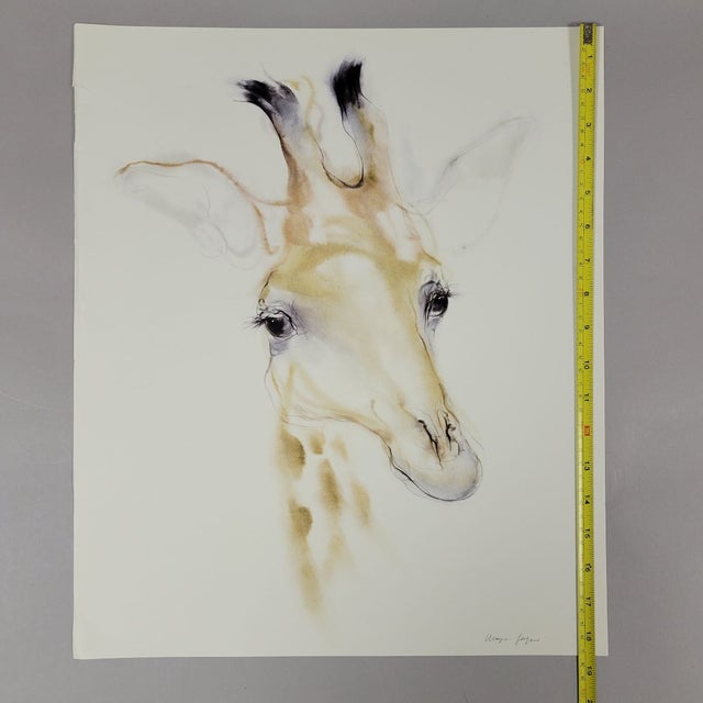 Watercolor on Paper Painting of Giraffe Head, Artist Signed For Sale - Image 4 of 5