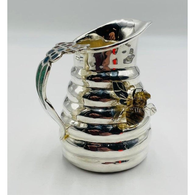 Silver Whimsical 1960s Los Castillo Bee Pitcher With Malachite & Silver Inlay For Sale - Image 8 of 16