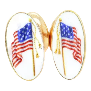 Vintage Antique Day, Clark & Co. 14k Gold & Enamel American Flag Patriotic Cufflinks - 2 Pieces