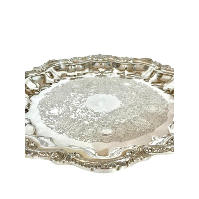 Vintage Footed Silver Salver Cocktail Tray Shell Detailing For Sale - Image 9 of 12