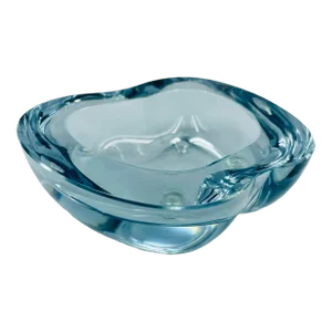 Mid 20th Century Modernist Stromberg "Blue Ice" Art Glass Dish Signed & Numbered