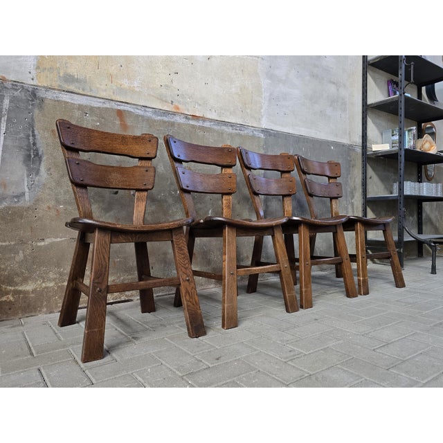 Brown Brutalist Oak Dining Chairs, 1970s, Set of 4 For Sale - Image 8 of 18