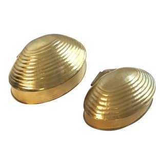 Clam Shell Brass Boxes - a Pair For Sale