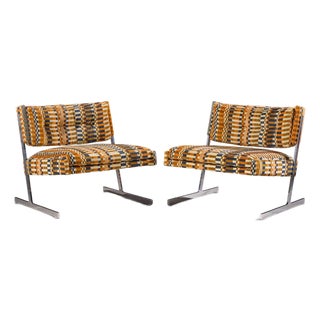 Harvey Probber Mid Century Cantilevered Chrome Slipper Lounge Chairs - Pair For Sale