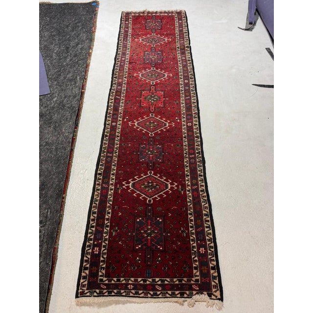 Name: NARROW Vintage Karaja with Variations of "Red" | Lovely Piece Size: 2.6 x 9.3 Age: Vintage, C. 1950-60's Pile:...