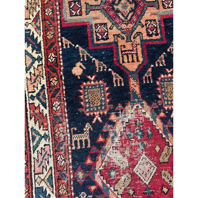 Brown Village Life Antique Runner Indigo, Apricot, Sage, Women, Birds, Guard Dogs Rug 2.10 x 10.9 For Sale - Image 8 of 12