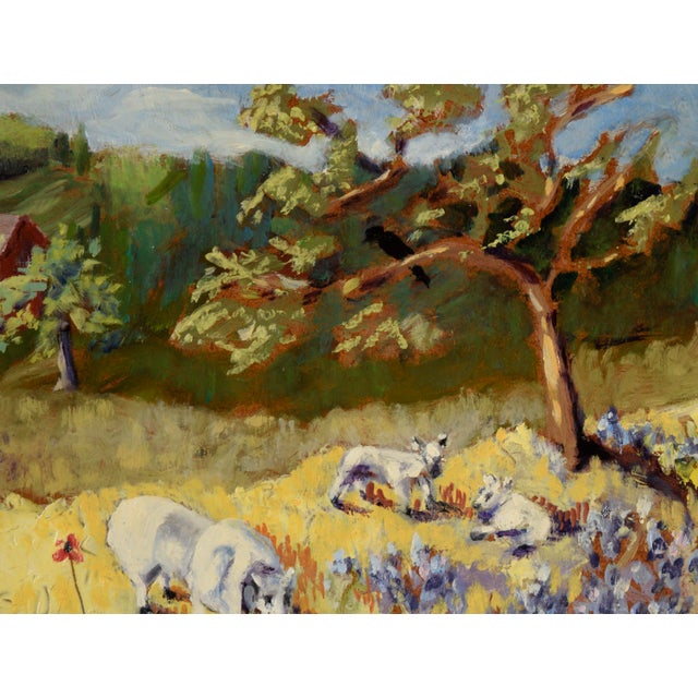 2000 - 2009 "Yellow Meadow With Sheep" Farmhouse Landscape by Richard M. Bacon For Sale - Image 5 of 7