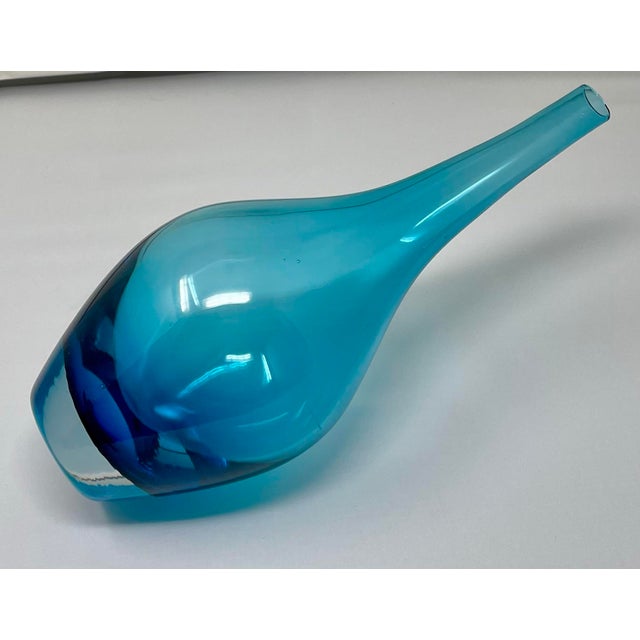 Mid-Century Modern Vintage Hand Blown Blue Glass Vase For Sale - Image 3 of 5
