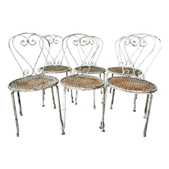 Antique French Wrought Iron Garden Chairs, 1920s, 1890s, Set of 6 For Sale