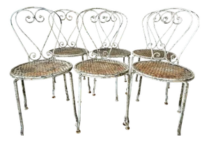 Antique French Wrought Iron Garden Chairs, 1920s, 1890s, Set of 6