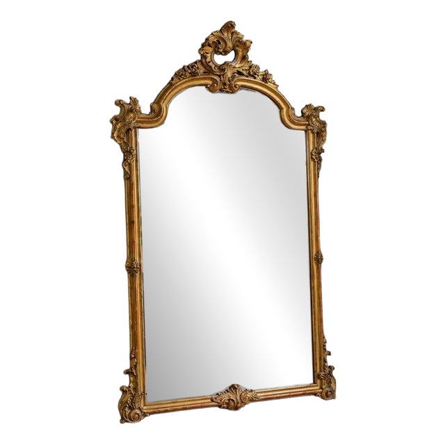 Antique French Rococo Giltwood Floor Mirror, 1800s For Sale
