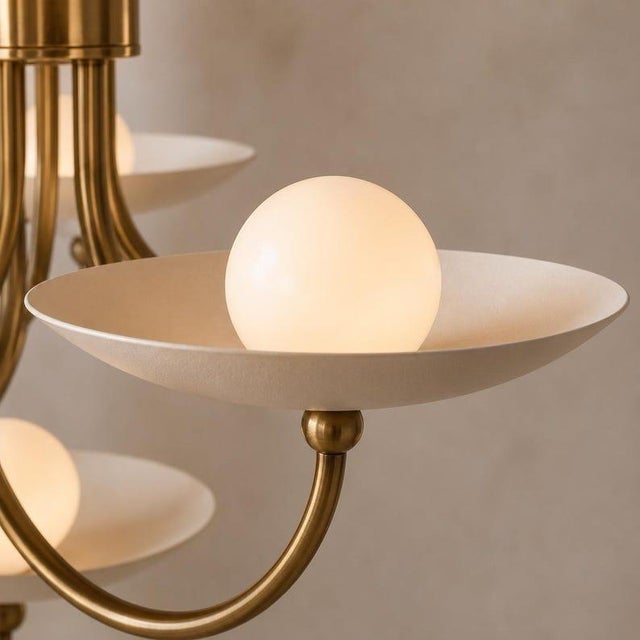 9 Light Brass Chandelier, Mid Century Modern Globe Light, Handmade Antique Brass Ceiling Fixture, Luxury Dining Room Lighting For Sale - Image 11 of 13